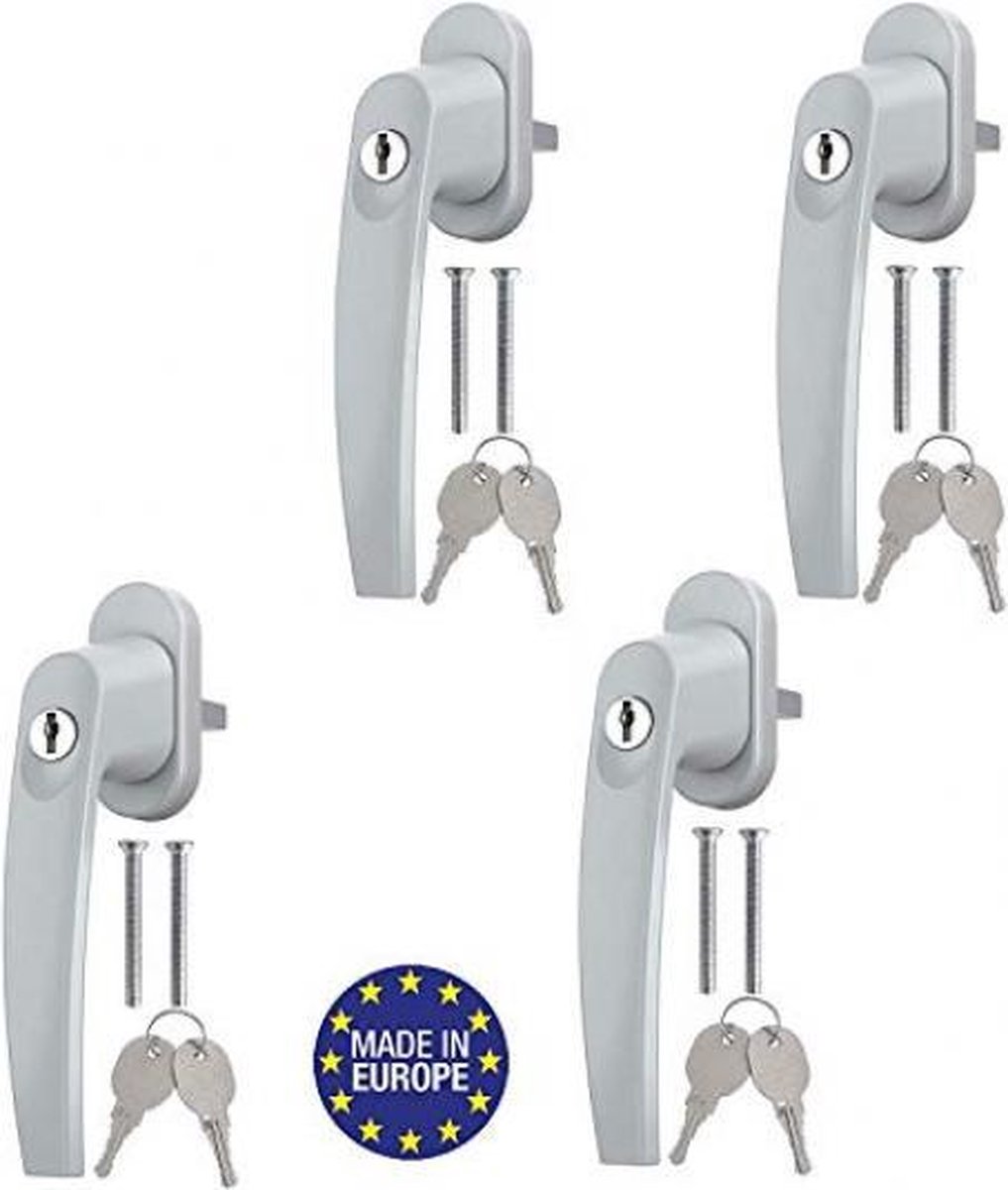 PALMAT Vensterhandvat met slot - Raam- en deursluiting met draai- en kiepfunctie - 4 stuks Zilver
