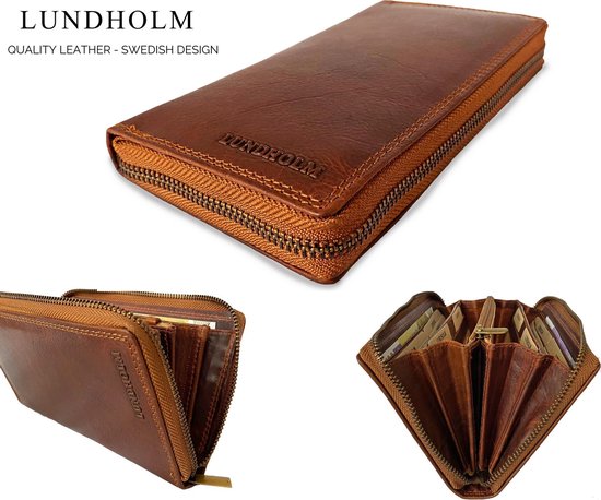 Lundholm portemonnee dames met rits leer bruin - luxe portefeuille dames  bruin -... | bol.com