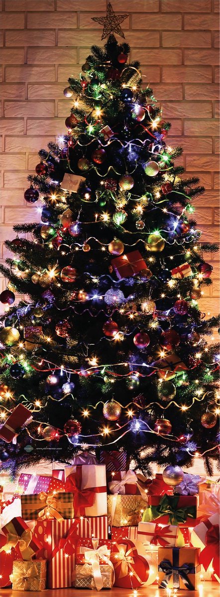 Deursticker Feestkerstboom met veel cadeaus 70x190cm