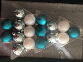 17 Stuks Kerstballen Turquoise/zilverwit 6cm onbreekbaar