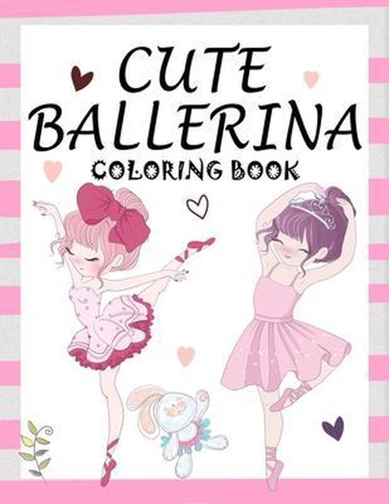 Kleurboek kaft met twee schattige ballerina's in roze tutu's, met een konijntje.
