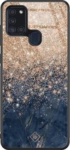 Samsung A21s hoesje glass - Marmer blauw rosegoud | Samsung Galaxy A21s  case | Hardcase backcover zwart