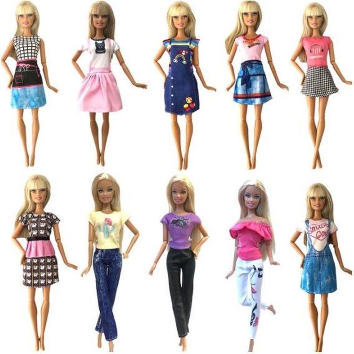 Verdikken Facet verzameling Barbie kleding set: 10x outfit voor barbiepop - Mix van jurkjes, broeken &  shirts | bol.com