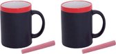 6x stuks krijt mokken in het rood - beschrijfbare koffie/thee mokken/bekers