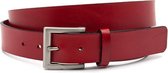 JV Belts Sportieve rode jeansriem - heren en dames riem - 3.5 cm breed - Rood - Echt Leer - Taille: 120cm - Totale lengte riem: 135cm