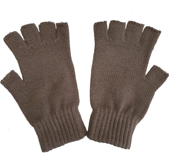 Vingerloze thermo handschoenen kleur khaki van acryl maat M L