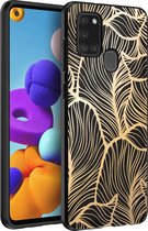 iMoshion Hoesje Geschikt voor Samsung Galaxy A21s Hoesje Siliconen - iMoshion Design hoesje - Goud / Zwart / Golden Leaves