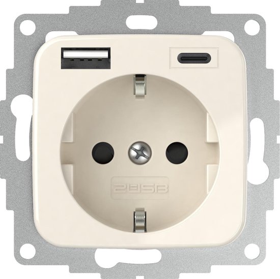 2USB inChargePRO SI USB AC stopcontact 15W 3A Glanzend Crème | bol.com