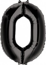 Ballon Cijfer 0 Jaar Zwart Verjaardag Versiering Zwarten Helium Ballonnen Feest Versiering 86 Cm XL Formaat Met Rietje