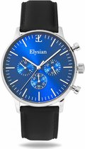 Elysian - Horloge Heren - Zilver - Leer - Waterdicht - Krasvrij Saffier - 43mm