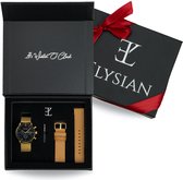 Elysian - Horloge Geschenkset mannen - Goud mesh horloge geschenkdoos met camel leren horlogebandje - Roestvrij Staal - Valentijn cadeau man