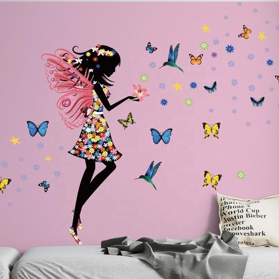 Autocollant mural | Fille aux papillons | Décoration murale | Décoration  murale |... | bol