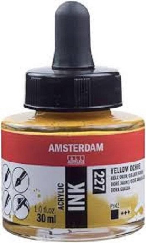 Amsterdam Acrylic Ink, Gele Oker, 30ml fles met druppelaar.