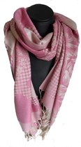 Mooie hippe sjaal van pashmina in de kleuren roze beige lengte 180 cm breedte 70 cm.
