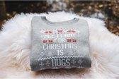 Foute Kersttrui - Christmas Sweater - All I want for christmas are hugs - Grijs/grey - kids 7/8 jaar