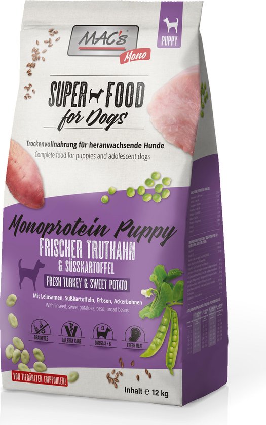 MAC's Superfood Hondenvoer Puppyvoer - Mono Kalkoen - 12kg - Hondenbrokken