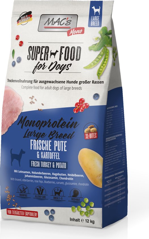 MAC's Superfood Hondenvoer - Large Breed - Mono Kalkoen 12kg Hondenbrokken