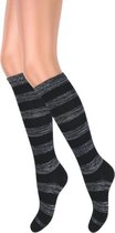 Dames kniekous - Gestreept - Glitter - Zwart-Zilver - Maat 35-38