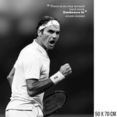 Allernieuwste Canvas Schilderij Tennis Speler Roger Federer - Sport Tennis Kampioen - Zwartwit - 50 x 70 cm