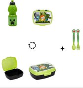 Minecraft - Broodtrommel - Lunchbox - Lunch set - Drinkbeker van 400ml + bestek