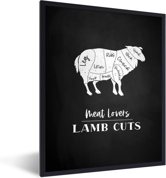 Affiche avec cadre Mouton - Cuisine - Viande - BBQ - 60x80 cm - Cadeau pour femme