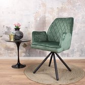 DS4U® Lucio armstoel - eetkamerstoel - stoel - velvet - velours - draaibaar - stof - zwart metaal - donkergroen