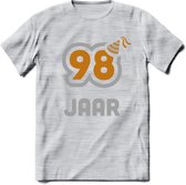 98 Jaar Feest T-Shirt | Goud - Zilver | Grappig Verjaardag Cadeau Shirt | Dames - Heren - Unisex | Tshirt Kleding Kado | - Licht Grijs - Gemaleerd - XXL