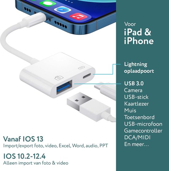 Macadam Tom Audreath span OTG kabel - Lightning naar USB 3.0 - geschikt voor iPad en iPhone - iOS 13  | bol.com