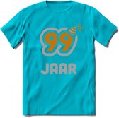 99 Jaar Feest T-Shirt | Goud - Zilver | Grappig Verjaardag Cadeau Shirt | Dames - Heren - Unisex | Tshirt Kleding Kado | - Blauw - M