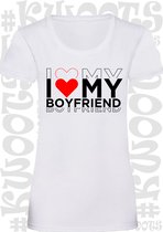 I LOVE MY BOYFRIEND dames t-shirt - Wit - Maat L - korte mouwen - leuke shirtjes - quotes - kwoots - Valentine - Valentijnsdag