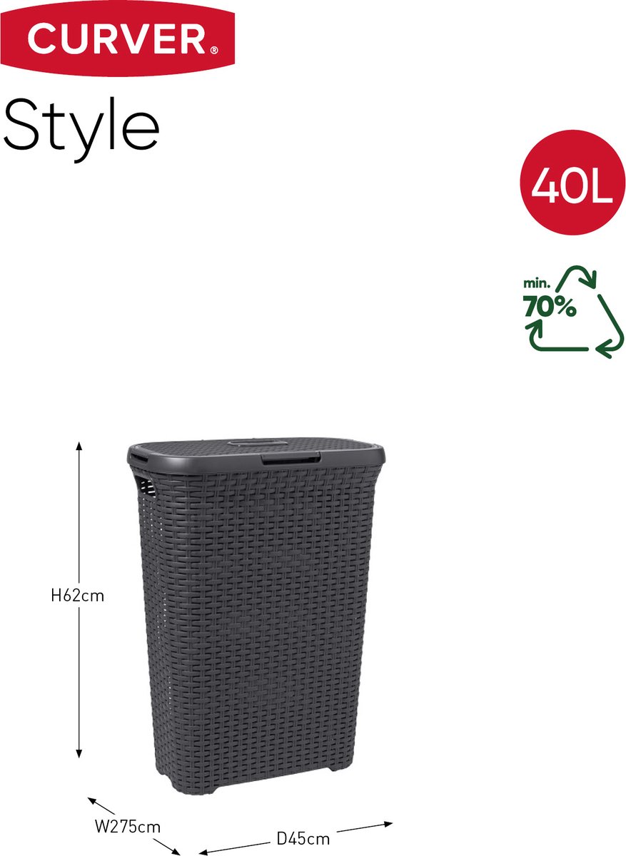 Curver Rattan Wasmand 45L Antraciet