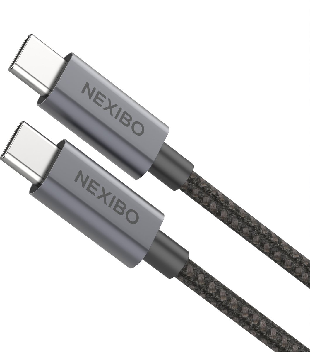 Nexibo USB C naar USB C Kabel 100W - USB 3.0 - Gevlochten Nylon - 2M