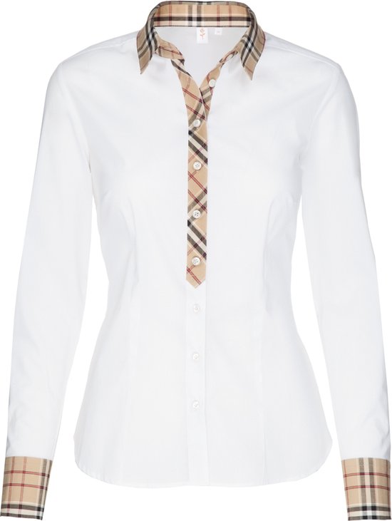 Seidensticker dames blouse regular fit - wit (geruit contrast) - Maat: 42
