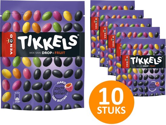 Venco Tikkels Drop & Fruit 10 zakken snoep à 245g - Zacht snoep - Snoepjes  met drop &... | bol.com