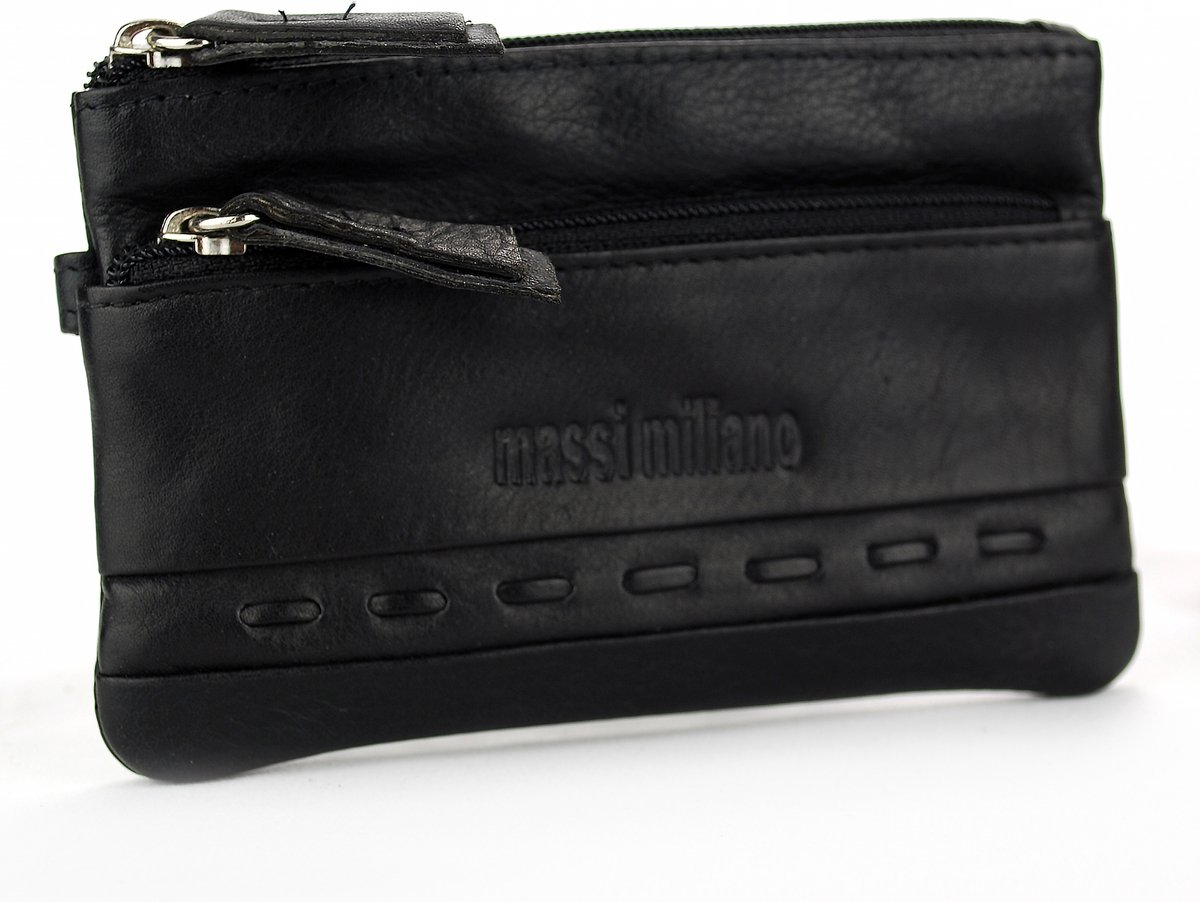 Massi Miliano Sleutel-etui Unisex Nappa Leer Zwart - (s-9091-6) - 11x1x7.5cm -