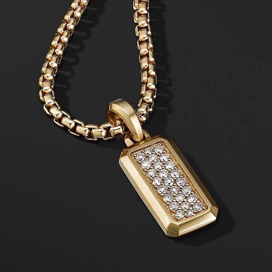 Heren Ketting met Diamant Hanger (Zirkonia) - Minimalist - Goud Kleurig - Kettingen Dames - Cadeau voor Man - Mannen Cadeautjes