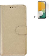 Hoesje Samsung Galaxy A13 5G - Bookcase - Screenprotector Samsung Galaxy A13 5G - Samsung A13 5G Hoes Wallet Book Case Goud + Screenprotector