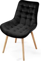 Miadomodo - Eetkamerstoelen - Velvet stoel - Beech Wood Legs - Backlest - gestoffeerde stoel - Keukenstoel - Woonkamerstoel - Zwart - 4 pc's