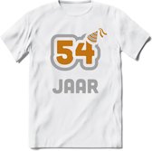 54 Jaar Feest T-Shirt | Goud - Zilver | Grappig Verjaardag Cadeau Shirt | Dames - Heren - Unisex | Tshirt Kleding Kado | - Wit - XL