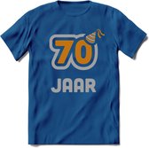 70 Jaar Feest T-Shirt | Goud - Zilver | Grappig Verjaardag Cadeau Shirt | Dames - Heren - Unisex | Tshirt Kleding Kado | - Donker Blauw - S