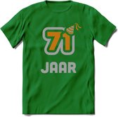 71 Jaar Feest T-Shirt | Goud - Zilver | Grappig Verjaardag Cadeau Shirt | Dames - Heren - Unisex | Tshirt Kleding Kado | - Donker Groen - S
