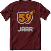 59 Jaar Feest T-Shirt | Goud - Zilver | Grappig Verjaardag Cadeau Shirt | Dames - Heren - Unisex | Tshirt Kleding Kado | - Burgundy - L