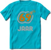 69 Jaar Feest T-Shirt | Goud - Zilver | Grappig Verjaardag Cadeau Shirt | Dames - Heren - Unisex | Tshirt Kleding Kado | - Blauw - L