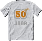 50 Jaar Feest T-Shirt | Goud - Zilver | Grappig Verjaardag Cadeau Shirt | Dames - Heren - Unisex | Tshirt Kleding Kado | - Licht Grijs - Gemaleerd - S