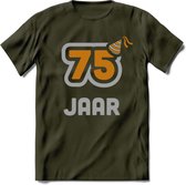 75 Jaar Feest T-Shirt | Goud - Zilver | Grappig Verjaardag Cadeau Shirt | Dames - Heren - Unisex | Tshirt Kleding Kado | - Leger Groen - XL