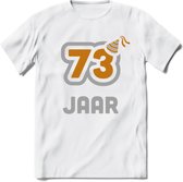 73 Jaar Feest T-Shirt | Goud - Zilver | Grappig Verjaardag Cadeau Shirt | Dames - Heren - Unisex | Tshirt Kleding Kado | - Wit - S
