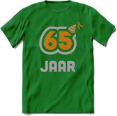 65 Jaar Feest T-Shirt | Goud - Zilver | Grappig Verjaardag Cadeau Shirt | Dames - Heren - Unisex | Tshirt Kleding Kado | - Donker Groen - 3XL