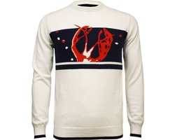 Hommard Cotton Cashmere Intarsia Half Lobster Crew Neck Sweater, White Navy, Small, Trui, Ronde nek, Unisex, Pullover, Kasjmier, Katoen, Kreeft, Homard
