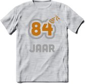 84 Jaar Feest T-Shirt | Goud - Zilver | Grappig Verjaardag Cadeau Shirt | Dames - Heren - Unisex | Tshirt Kleding Kado | - Licht Grijs - Gemaleerd - XL