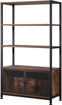 FURNIBELLA - Staande plank met 3 planken, kast, traliedeur, donker beuken